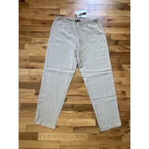 Eileen Fisher Womens Khaki Elastic Waist Side Zip Tencel Linen Slim Ankle Pant M